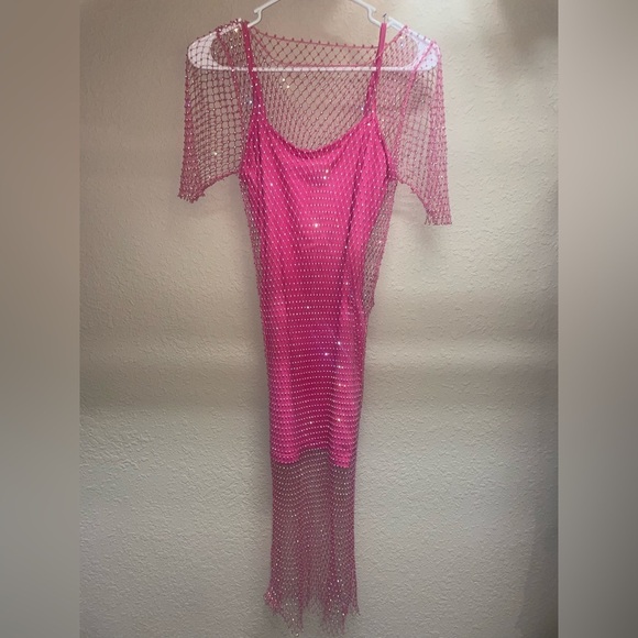Revolve endless rose hot pink sequin fishnet bodycon mini dress - Picture 2 of 5